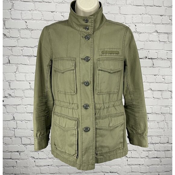 Madewell Green Cotton Button Up Army Jacket Collar Snap Pockets Size Small S - Picture 1 of 16